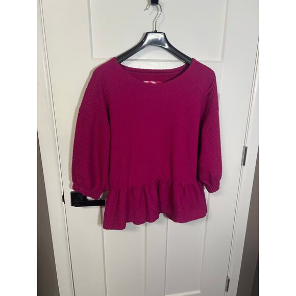 Anthropologie Maeve Pink Mikayla Peplum Top Size Womens Large Blouse Preppy - Picture 4 of 10